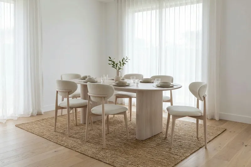 Noira Matgrupp rektangulärt 220 cm Vitlaserad med 6 Molly Matstolar - Vitlaserad - Möbler - Bord & matgrupp - Matgrupp