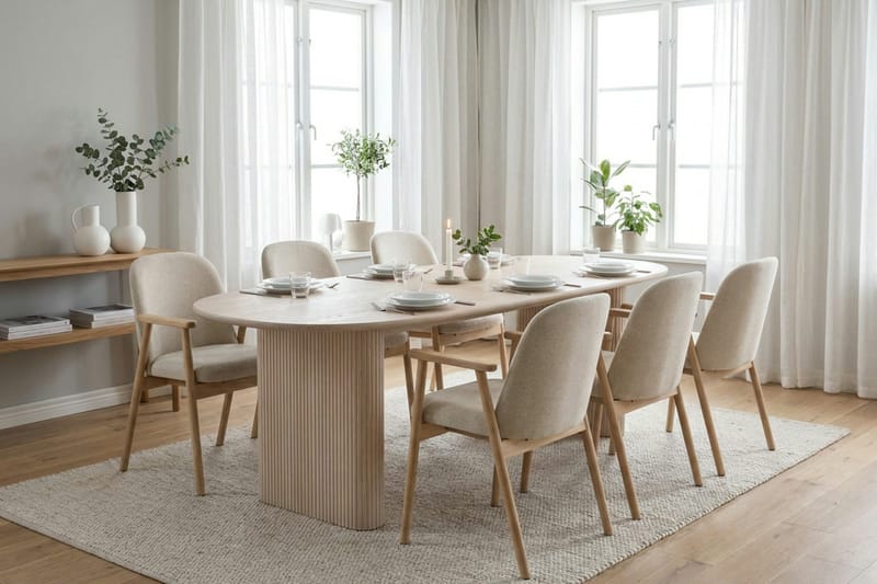 Noira Matgrupp rektangulärt 220 cm Vitlaserad med 6 Reciclar Matstolar - Vitlaserad - Möbler - Bord & matgrupp - Matgrupp