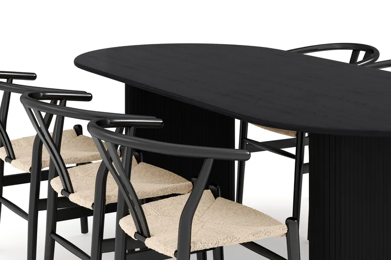 Noira Oval matgrupp 220 cm i trä med 6 stolar - svart - Möbler - Bord & matgrupp - Matgrupp