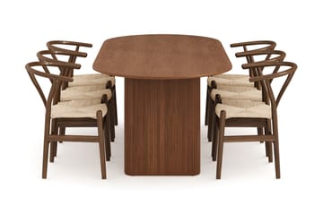 Noira Oval Matgrupp 220 cm Valnöt med 6 Dastoori Matstolar - Brun - Möbler - Bord & matgrupp - Matgrupp