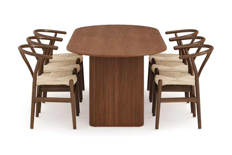 Noira Oval Matgrupp 220 cm Valnöt med 6 Dastoori Matstolar - Brun - Möbler - Bord & matgrupp - Matgrupp