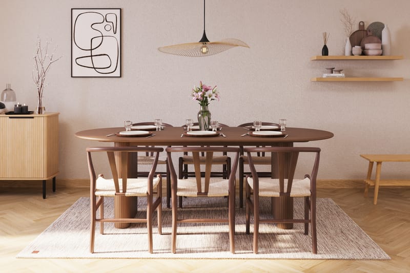 Noira Oval Matgrupp 220 cm Valnöt med 6 Dastoori Matstolar - Brun - Möbler - Bord & matgrupp - Matgrupp