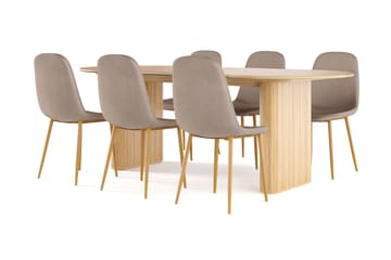 Noira Ovalt Matbord 220 cm EK +  6 st Nibe stol brun med ek ben - Natur/Brun - Möbler - Bord & matgrupp - Matgrupp