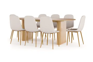 Noira Ovalt Matbord 220 cm EK +  8 st Nibe stol beige med ek ben - Natur/Beige - Möbler - Bord & matgrupp - Matgrupp