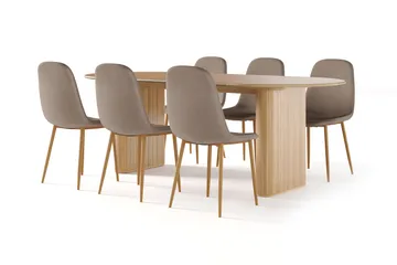 Noira Ovalt Matbord 220 cm EK +  8 st Nibe stol brun med ek ben - Natur/Brun - Möbler - Bord & matgrupp - Matgrupp