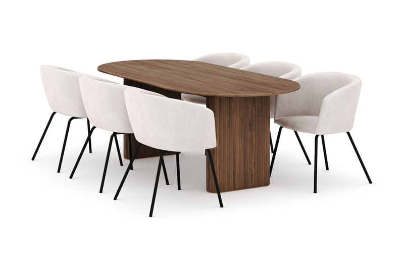 Noira Ovalt Matbord 220 cm med 6 Berit Stolar - Brun - Möbler - Bord & matgrupp - Matgrupp