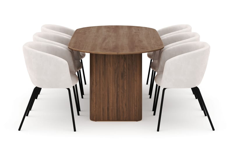 Noira Ovalt Matbord 220 cm med 6 Berit Stolar - Brun - Möbler - Bord & matgrupp - Matgrupp