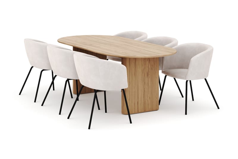 Noira Ovalt Matbord 220 cm med 6 Berit Stolar - Natur - Möbler - Bord & matgrupp - Matgrupp
