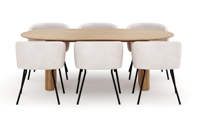 Noira Ovalt Matbord 220 cm med 6 Berit Stolar - Natur - Möbler - Bord & matgrupp - Matgrupp