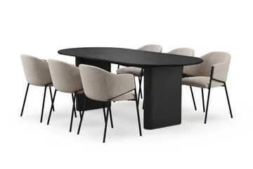 Noira Ovalt Matbord 220 cm med 6 Filip Matstolar - Svart / Taupe Bouclé - Möbler - Bord & matgrupp - Matgrupp