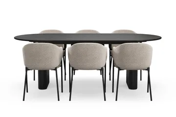 Noira Ovalt Matbord 220 cm med 6 Filip Matstolar - Svart / Taupe Bouclé - Möbler - Bord & matgrupp - Matgrupp