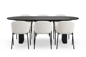 Noira Ovalt Matbord 220 cm med 6 Filip Matstolar - Svart / Vit Bouclé - Möbler - Bord & matgrupp - Matgrupp