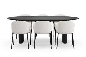 Noira Ovalt Matbord 220 cm med 6 Filip Matstolar - Svart / Vit Bouclé - Möbler - Bord & matgrupp - Matgrupp