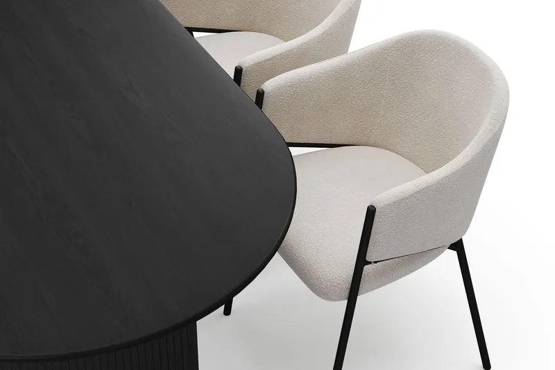 Noira Ovalt Matbord 220 cm med 6 Filip Matstolar - Svart / Vit Bouclé - Möbler - Bord & matgrupp - Matgrupp