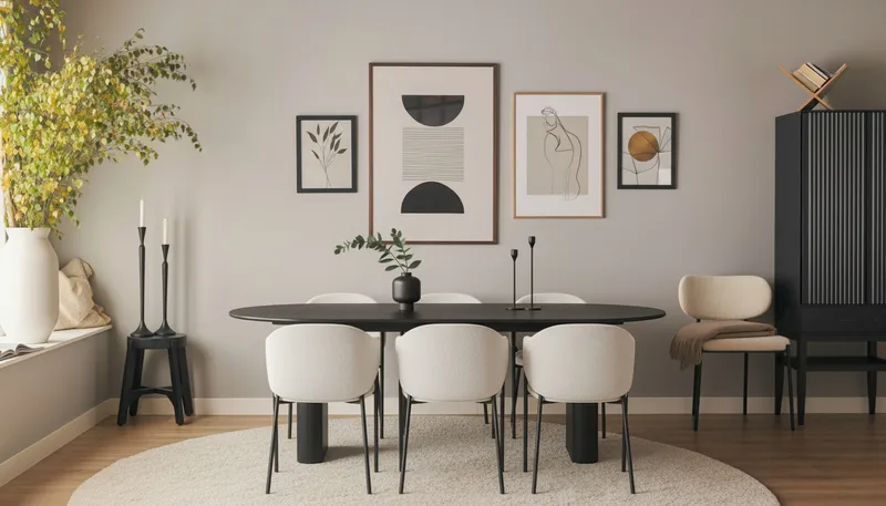 Noira Ovalt Matbord 220 cm med 6 Filip Matstolar - Svart / Vit Bouclé - Möbler - Bord & matgrupp - Matgrupp