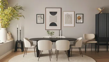 Noira Ovalt Matbord 220 cm med 6 Greya Matstolar med armstöd - Svart / Vit Bouclé / Metallben Valnöt - Möbler - Bord & matgrupp - Matgrupp