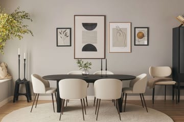 Noira Ovalt Matbord 220 cm med 6 Greya Matstolar med armstöd - Svart / Vit Bouclé / Metallben Valnöt - Möbler - Bord & matgrupp - Matgrupp