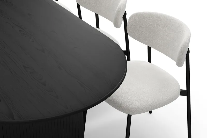 Noira Ovalt Matbord 220 cm med 6 Lucy Matstolar - Svart / Vit Bouclé / Metallben Svart - Möbler - Bord & matgrupp - Matgrupp