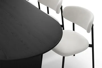 Noira Ovalt Matbord 220 cm med 6 Lucy Matstolar - Svart / Vit Bouclé / Metallben Svart - Möbler - Bord & matgrupp - Matgrupp