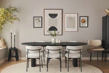 Noira Ovalt Matbord 220 cm med 6 Lucy Matstolar - Svart / Vit Bouclé / Metallben Svart - Möbler - Bord & matgrupp - Matgrupp