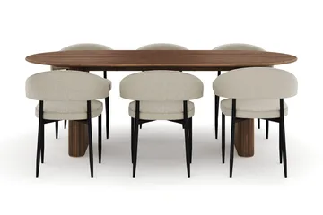 Noira Ovalt Matbord 220 cm med 6 Sawako Stolar - Brun - Möbler - Bord & matgrupp - Matgrupp