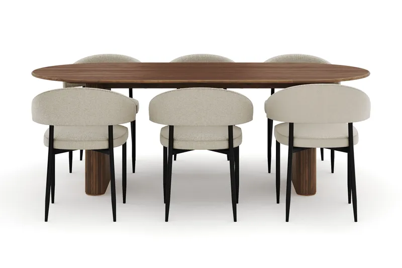 Noira Ovalt Matbord 220 cm med 6 Sawako Stolar - Brun - Möbler - Bord & matgrupp - Matgrupp