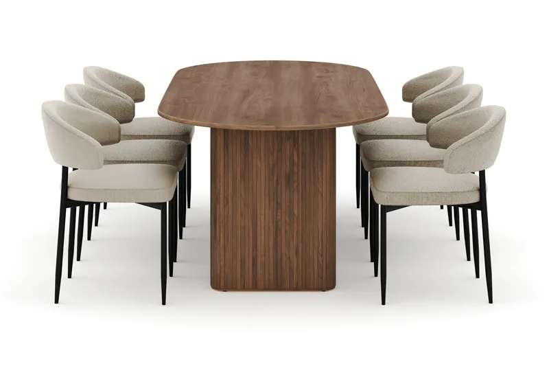 Noira Ovalt Matbord 220 cm med 6 Sawako Stolar - Brun - Möbler - Bord & matgrupp - Matgrupp