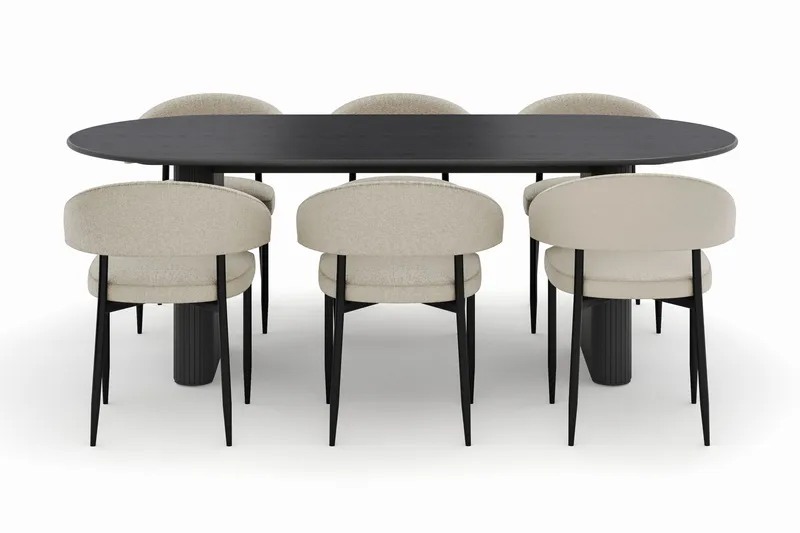 Noira Ovalt Matbord 220 cm med 6 Sawako Stolar - Svart - Möbler - Bord & matgrupp - Matgrupp