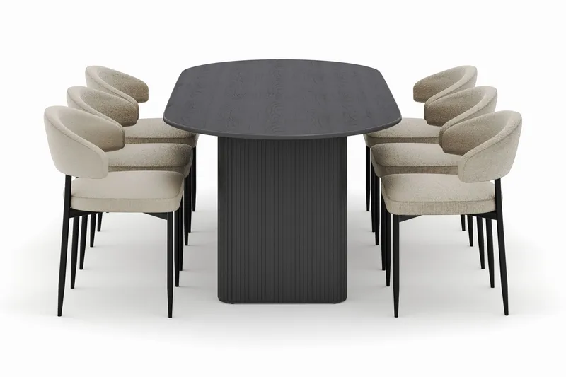 Noira Ovalt Matbord 220 cm med 6 Sawako Stolar - Svart - Möbler - Bord & matgrupp - Matgrupp
