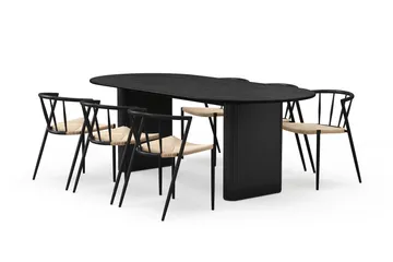 Noira Ovalt Matbord 220 cm med 6 Winston Matstolar - Svart / Beige / Metallben Svart - Möbler - Bord & matgrupp - Matgrupp