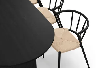 Noira Ovalt Matbord 220 cm med 6 Winston Matstolar - Svart / Beige / Metallben Svart - Möbler - Bord & matgrupp - Matgrupp