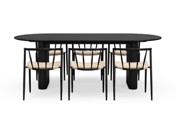 Noira Ovalt Matbord 220 cm med 6 Winston Matstolar - Svart / Beige / Metallben Svart - Möbler - Bord & matgrupp - Matgrupp