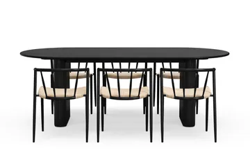Noira Ovalt Matbord 220 cm med 6 Winston Matstolar - Svart / Beige / Metallben Svart - Möbler - Bord & matgrupp - Matgrupp