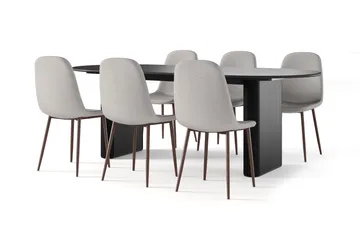 Noira Ovalt Matbord 220 cm Svart +  6 st Nibe stol beige med valnöt ben - Svart/Beige - Möbler - Bord & matgrupp - Matgrupp