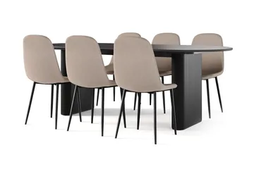 Noira Ovalt Matbord 220 cm Svart +  6 st Nibe stol brun med svarta ben - Svart/Brun - Möbler - Bord & matgrupp - Matgrupp