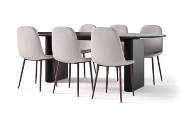 Noira Ovalt Matbord 220 cm Svart +  6 st Nibe stol grå med valnöt ben - Svart/Grå - Möbler - Bord & matgrupp - Matgrupp