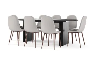 Noira Ovalt Matbord 220 cm Svart +  8 st Nibe stol beige med valnöt ben - Svart/Beige - Möbler - Bord & matgrupp - Matgrupp