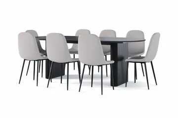 Noira Ovalt Matbord 220 cm Svart +  8 st Nibe stol grå med svarta ben - Svart/Grå - Möbler - Bord & matgrupp - Matgrupp