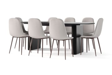 Noira Ovalt Matbord 220 cm Svart +  8 st Nibe stol grå med valnöt ben - Svart/Grå - Möbler - Bord & matgrupp - Matgrupp