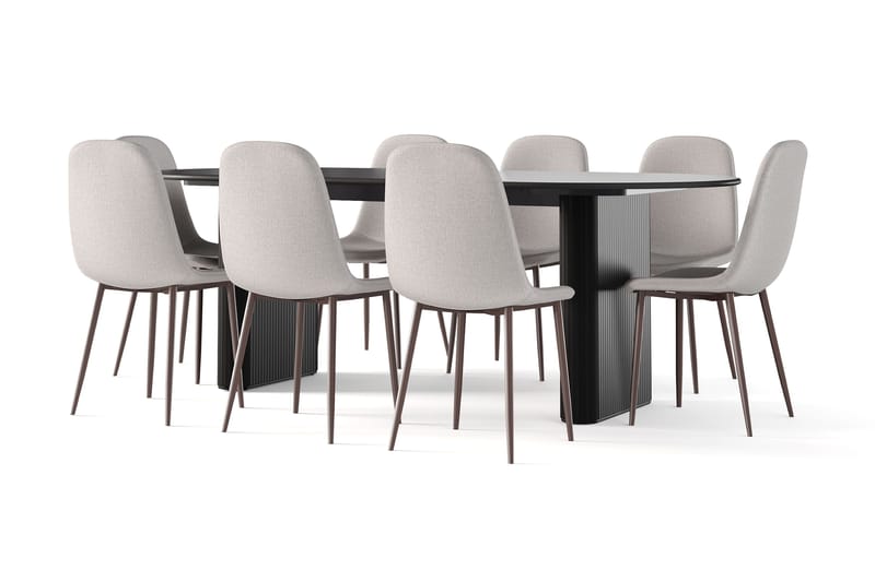 Noira Ovalt Matbord 220 cm Svart +  8 st Nibe stol grå med valnöt ben - Svart/Grå - Möbler - Bord & matgrupp - Matgrupp