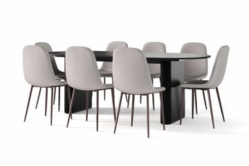 Noira Ovalt Matbord 220 cm Svart +  8 st Nibe stol grå med valnöt ben - Svart/Grå - Möbler - Bord & matgrupp - Matgrupp