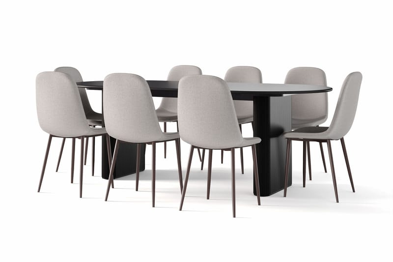 Noira Ovalt Matbord 220 cm Svart +  8 st Nibe stol grå med valnöt ben - Svart/Grå - Möbler - Bord & matgrupp - Matgrupp