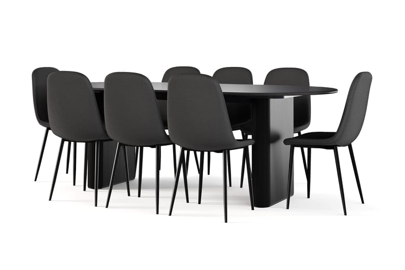 Noira Ovalt Matbord 220 cm Svart +  8 st Nibe stol svart med svarta ben, Svart