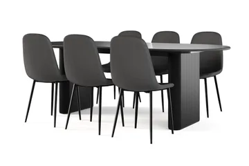 Noira Ovalt Matbord 220 cm Svart +  6 st Nibe stol svart med svarta ben - Svart - Möbler - Bord & matgrupp - Matgrupp