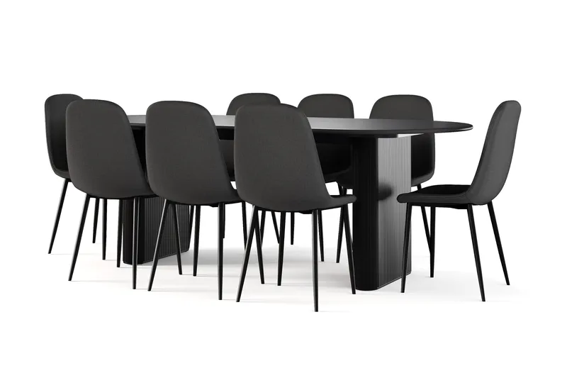 Noira Ovalt Matbord 220 cm Svart +  8 st Nibe stol svart med svarta ben - Svart - Möbler - Bord & matgrupp - Matgrupp