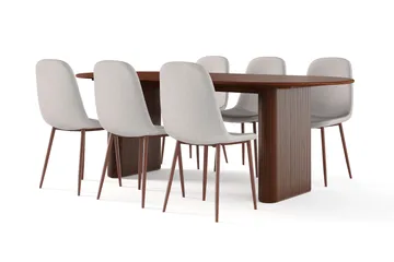 Noira Ovalt Matbord 220 cm Valnöt +  6 st Nibe stol beige med valnöt ben - Brun/Beige - Möbler - Bord & matgrupp - Matgrupp