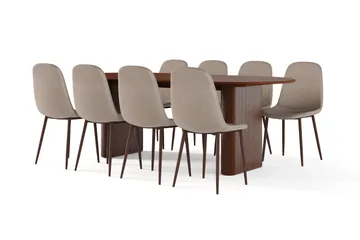 Noira Ovalt Matbord 220 cm Valnöt +  8 st Nibe stol brun med valnöt ben - Brun - Möbler - Bord & matgrupp - Matgrupp