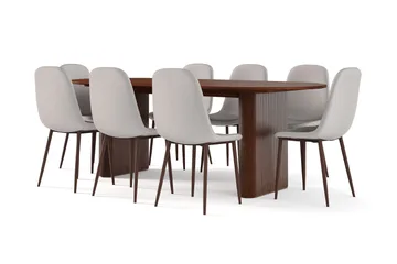 Noira Ovalt Matbord 220 cm Valnöt +  8 st Nibe stol grå med valnöt ben - Brun/Grå - Möbler - Bord & matgrupp - Matgrupp