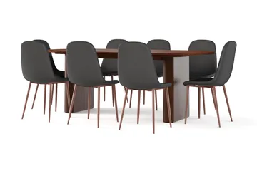 Noira Ovalt Matbord 220 cm Valnöt +  8 st Nibe stol svart med valnöt ben - Brun/Svart - Möbler - Bord & matgrupp - Matgrupp