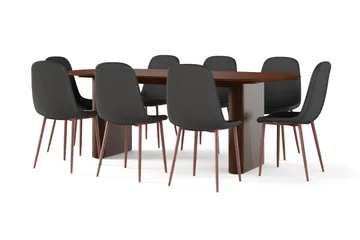 Noira Ovalt Matbord 220 cm Valnöt +  8 st Nibe stol svart med valnöt ben - Brun/Svart - Möbler - Bord & matgrupp - Matgrupp